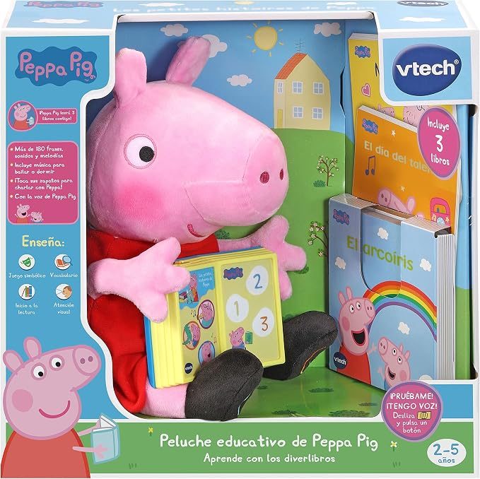 VTech Peppa Pig Peluche educativo (Lern-Kuscheltier, Spanische Version) Rosa/Rot