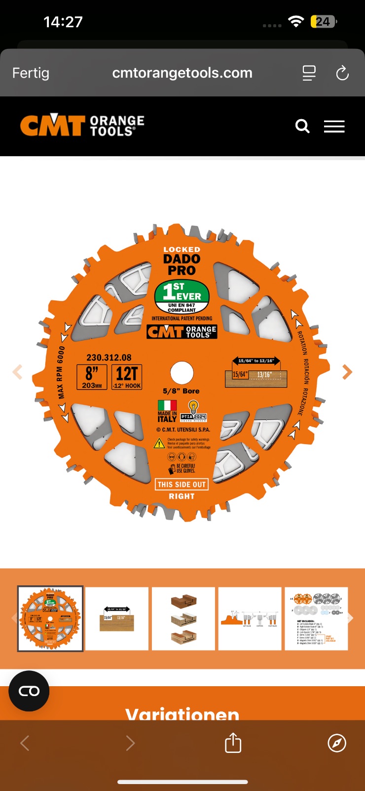 CMT orange tools 8 LOCKED 12T DADO PRO Nutscheiben Set 203mm – Bild 3
