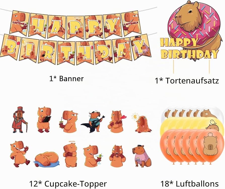 Capybara Birthday Party Decoration 32-teilig Geburtstag Deko Set – Bild 6