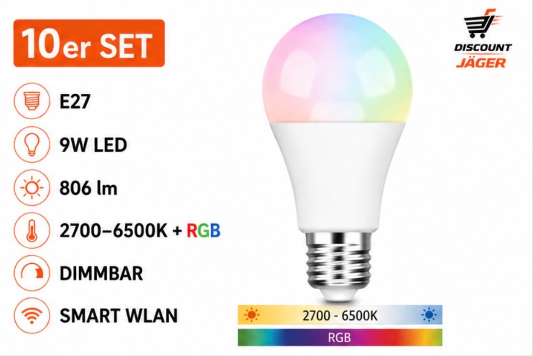 10er Set Glühbirne PRIOS / 9936034 / 9W E27 RGB