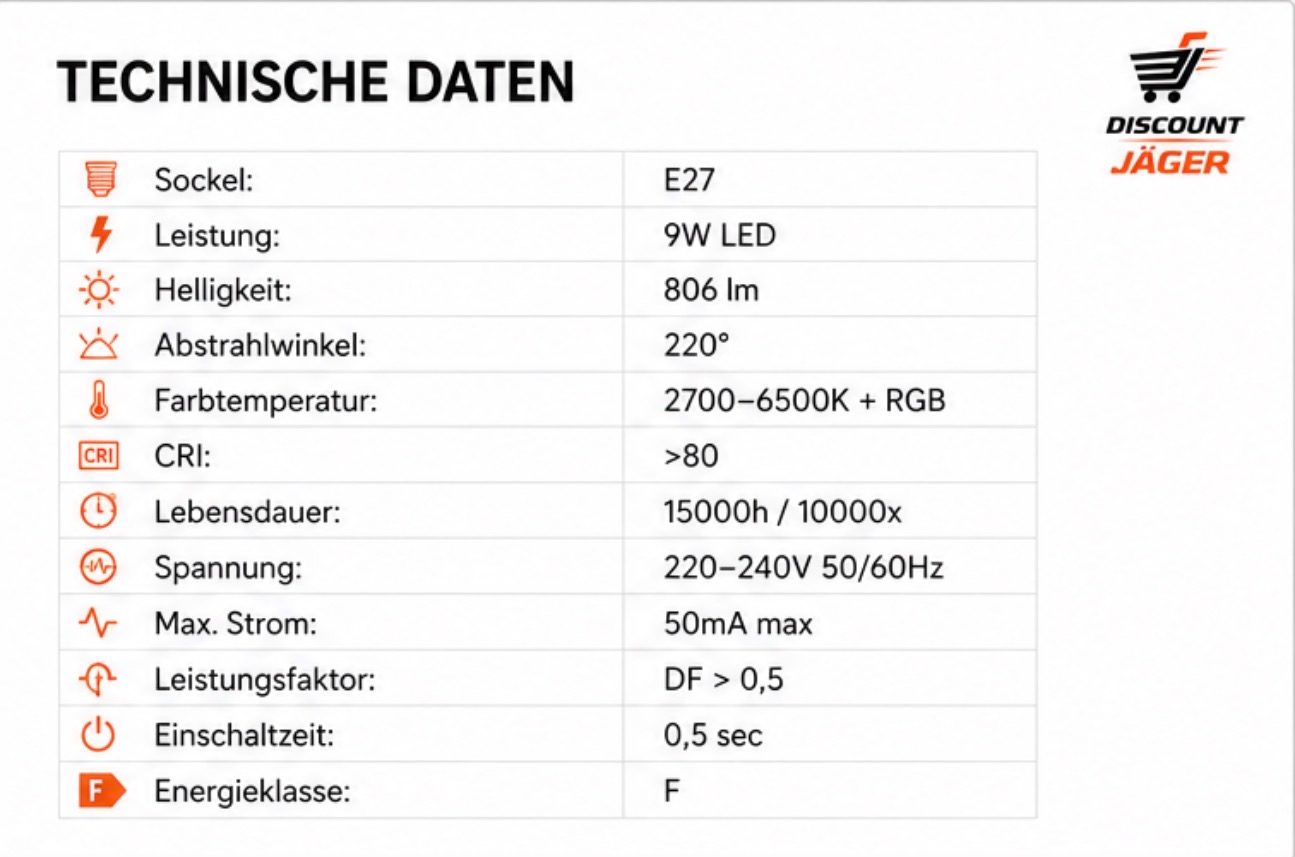 10er Set Glühbirne PRIOS / 9936034 / 9W E27 RGB – Bild 3