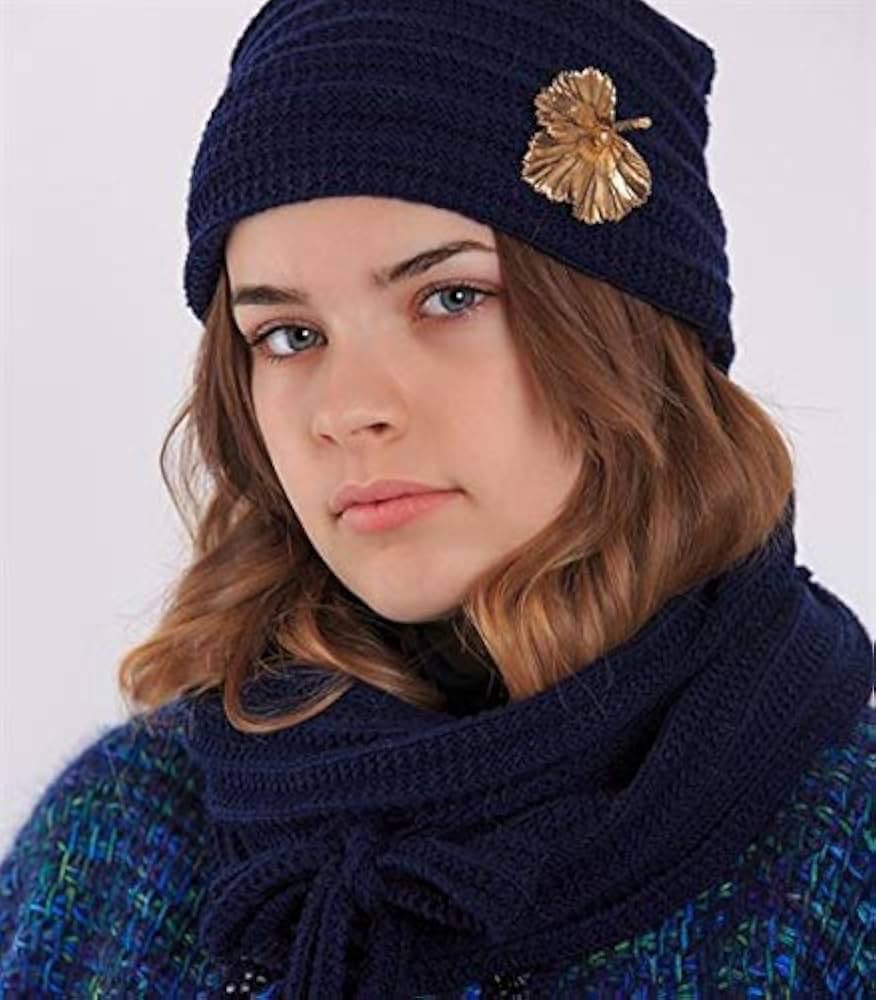 Knitting Kit Railroad Hat and Scarf Strickmütze Schal Set Dunkelblau