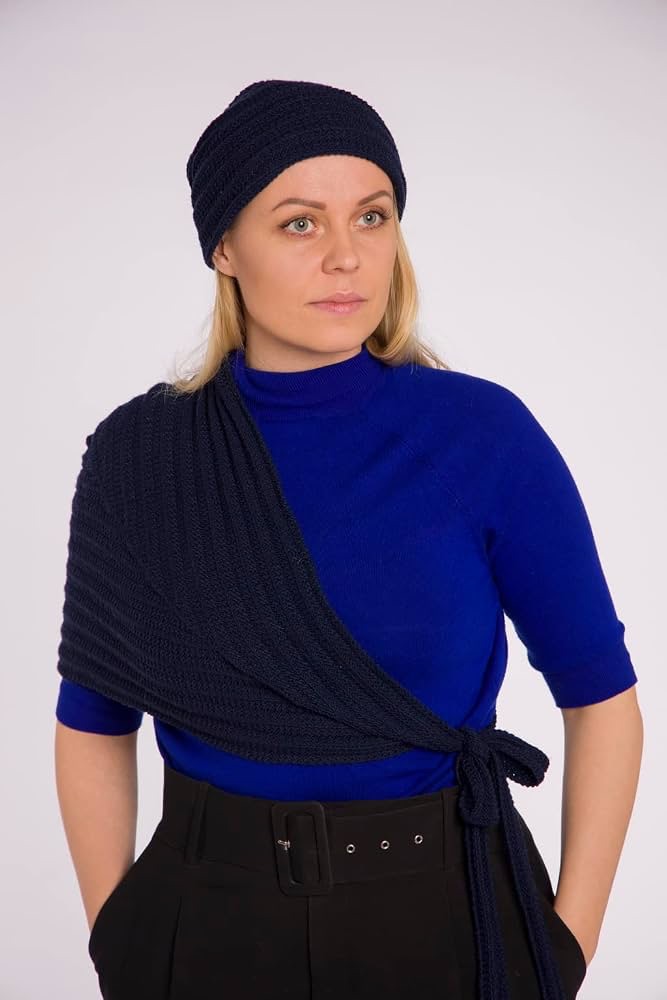 Knitting Kit Railroad Hat and Scarf Strickmütze Schal Set Dunkelblau – Bild 2