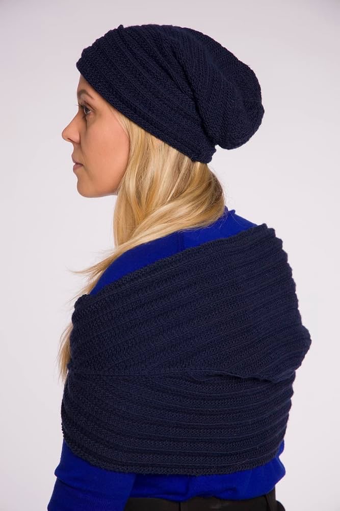Knitting Kit Railroad Hat and Scarf Strickmütze Schal Set Dunkelblau – Bild 3