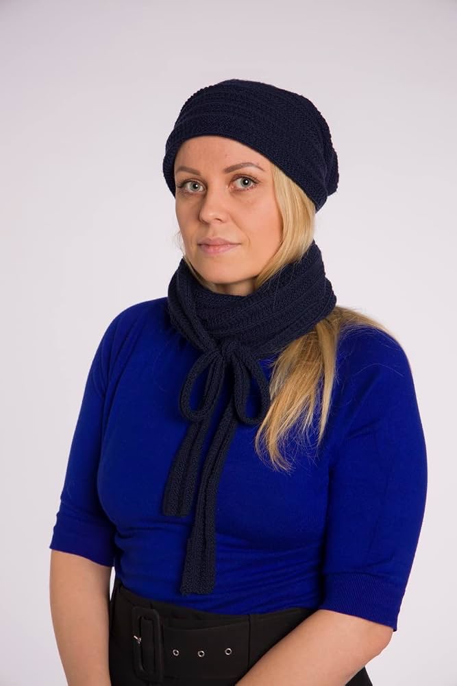 Knitting Kit Railroad Hat and Scarf Strickmütze Schal Set Dunkelblau – Bild 5