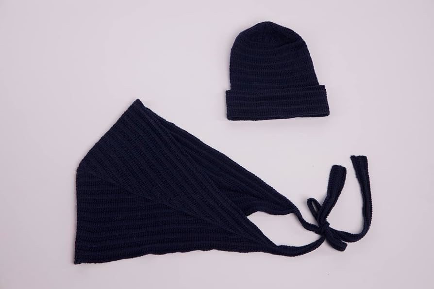 Knitting Kit Railroad Hat and Scarf Strickmütze Schal Set Dunkelblau – Bild 7