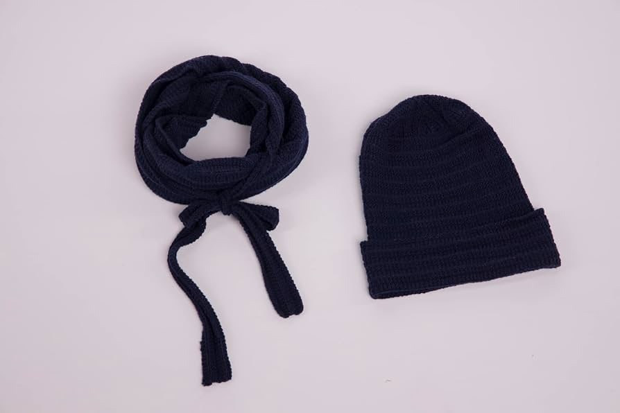 Knitting Kit Railroad Hat and Scarf Strickmütze Schal Set Dunkelblau – Bild 8