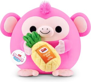 ZURU Snackles Series 2 Plüschtier - Pinker Affe Oli mit Dole Ananas Pink, Gelb, Grün, Weiß