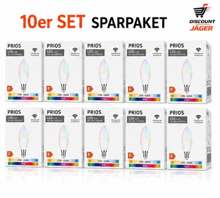 10er Set PRIOS LED Smart WLAN Kerzenlampe E14 4,5W RGB+CCT (Art.-Nr. 9936032) Weiß (Gehäuse) – Bild 2