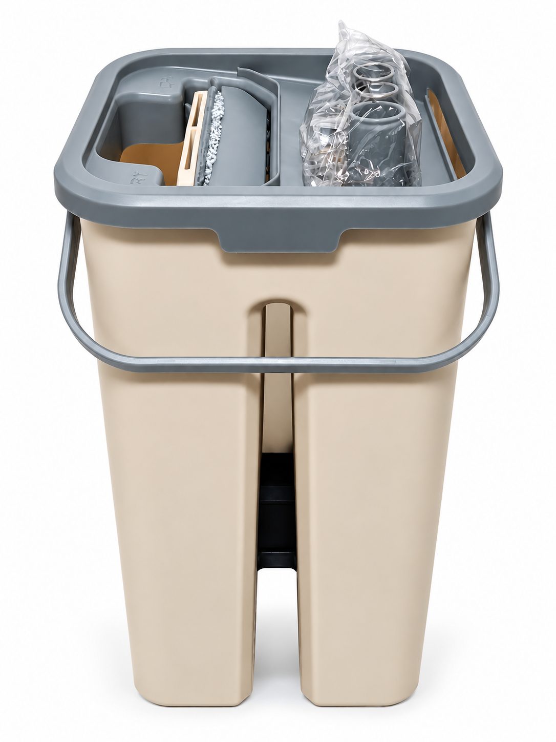 2-in-1 Wischmopp-Set mit Zwei-Kammer-Eimer (Wash & Dry) Beige, Grau – Bild 3
