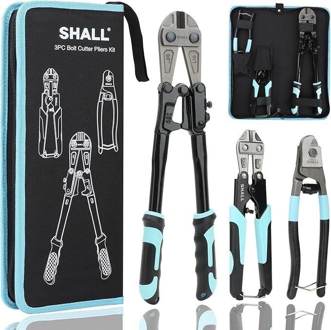 SHALL 3-teiliges Bolzenschneider- und Drahtseilschneider-Set inkl. Transporttasche Schwarz, Hellblau, Silber
