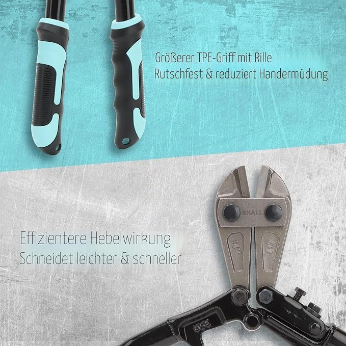 SHALL 3-teiliges Bolzenschneider- und Drahtseilschneider-Set inkl. Transporttasche Schwarz, Hellblau, Silber – Bild 6