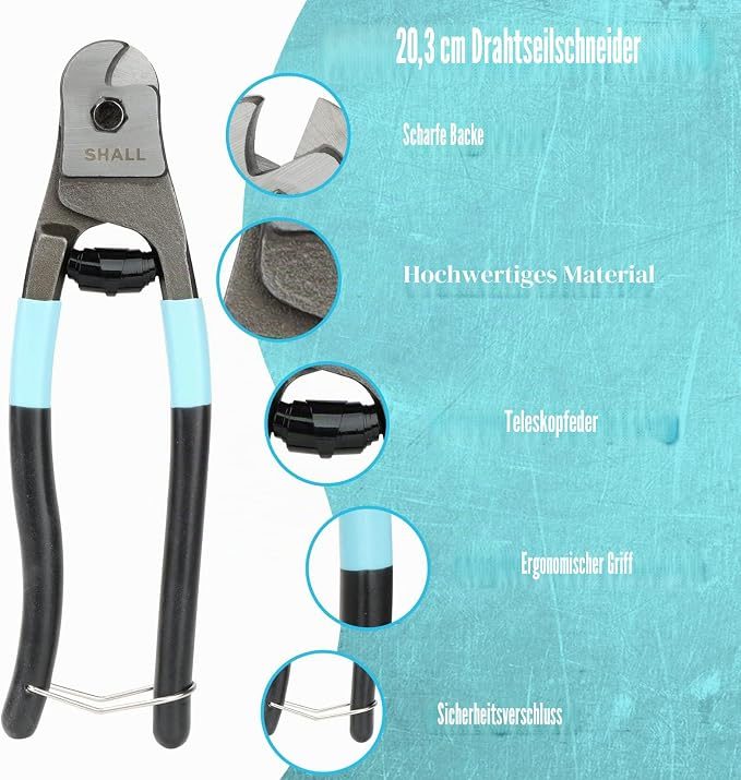 SHALL 3-teiliges Bolzenschneider- und Drahtseilschneider-Set inkl. Transporttasche Schwarz, Hellblau, Silber – Bild 7