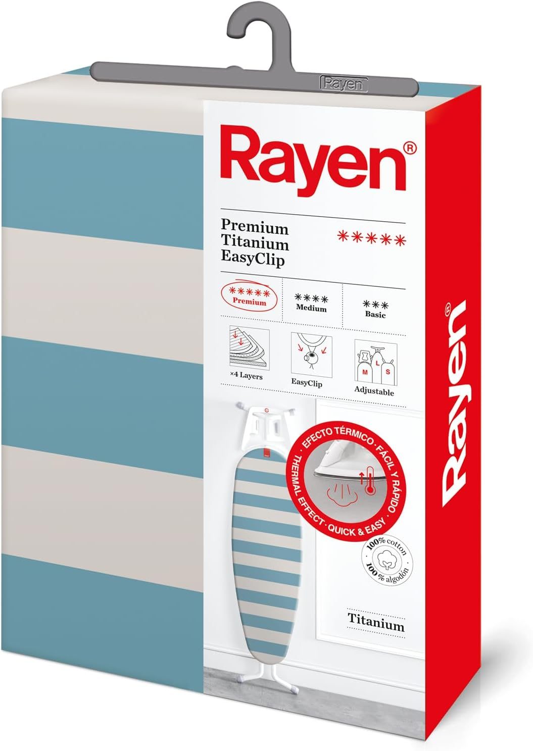 Rayen Premium Titanium EasyClip Universal Bügelbrettbezug Hellblau / Weiß (gestreift) – Bild 5